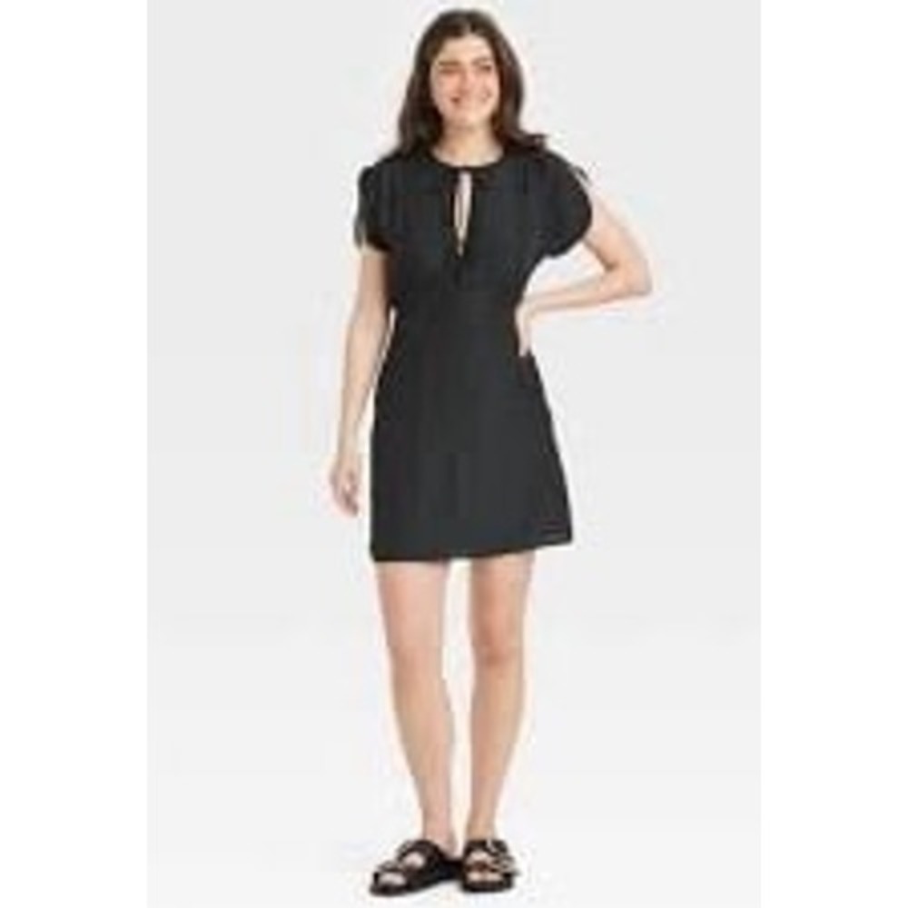 NEW Universal Thread Black Tie Front Flutter Short Sleeve A Line Mini Dress, M